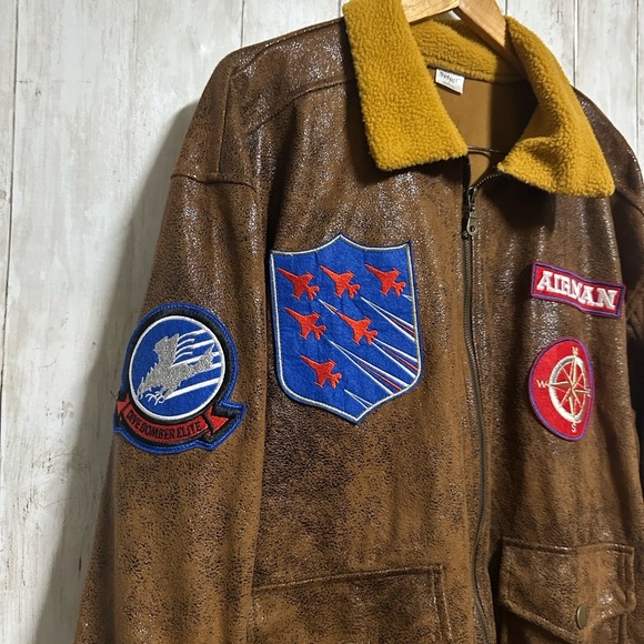 Spirit Top Gun Men Aviator Faux Leather Bomber Jacket Size L - Picture 4 of 9
